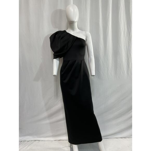 Black Halo 'Egan' Black One-Shoulder Gown Size 4 - Picture 2 of 5